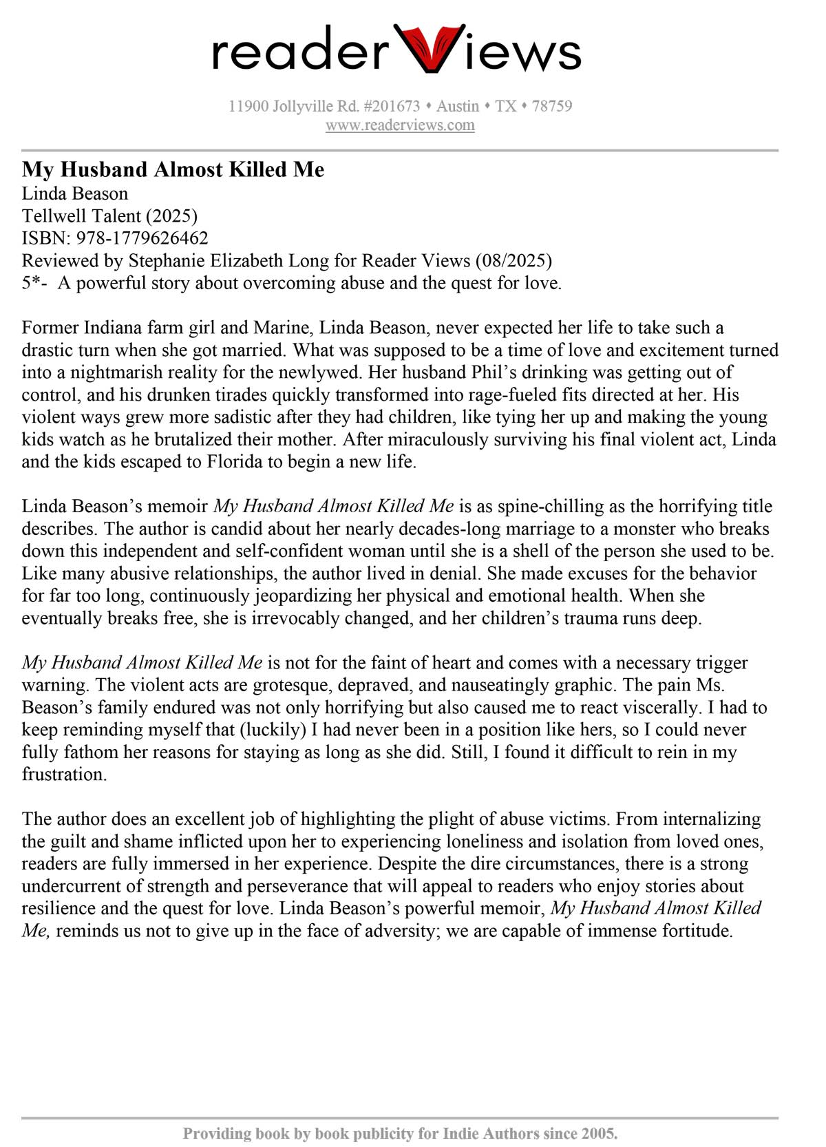 Linda Beason author of My Husband Almost Killed Me